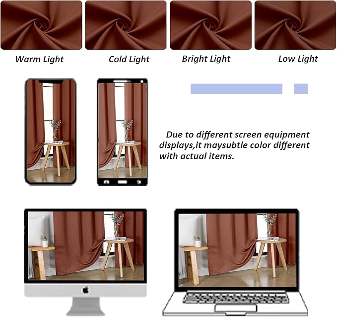 Simplebrand Ava Terracotta Short Blackout Curtains for Bedroom 45 Inches Long 2 Panels Set, Solid Thermal Insulated, Energy Saving Window Treatment Curtains Blackout Drapes, W40 x L45 Inch, Terracotta