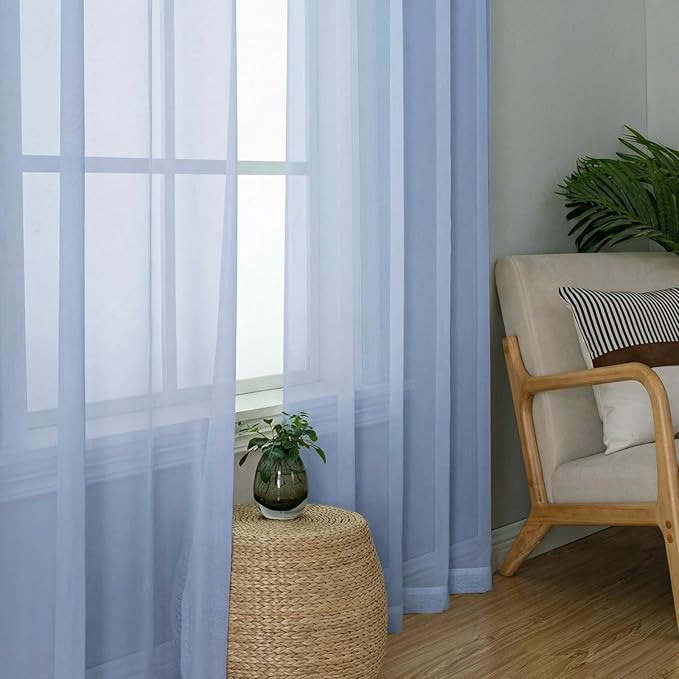 OWENIE Sheer Curtains 63 Inch Length 2 Panels Set for Bedroom Living Room, Modern Soft Solid Light Filtering Sheer Curtain, Rod Pocket Window Treatments, 42" Wx63 L, Demin