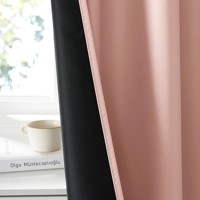 RYB HOME Bedroom Blackout Curtains 72 inches Long, 100% Blackout Thermal Insulated Noise Reducing Curtains for Living Room Nursury, 62 inches Wide by 72 inches Long, Peach Pink