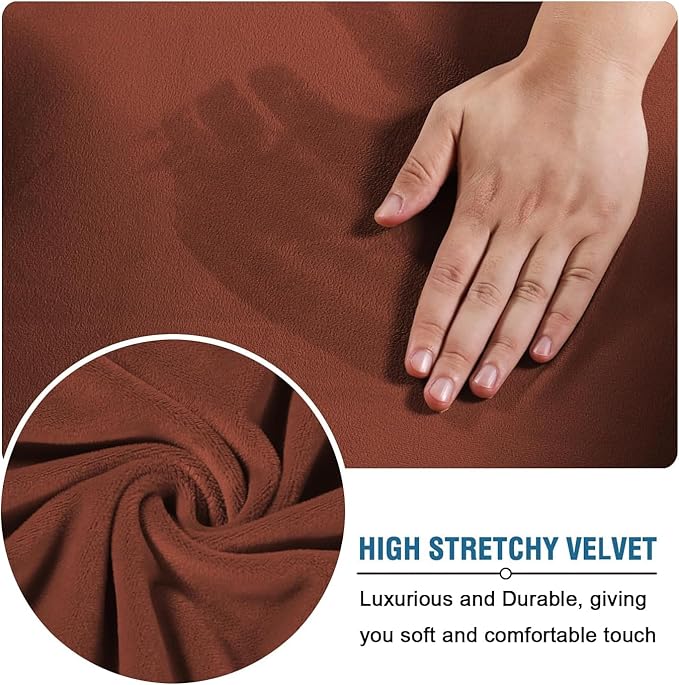 H.VERSAILTEX High Stretch Sofa Slipcover 4 Piece Cover Velvet Furniture Protector Form Fit Thick Velvet Extra Large Sofa Cover for 3 Cushion Couch Width Up to 97 Inch (Large Sofa, Rust)