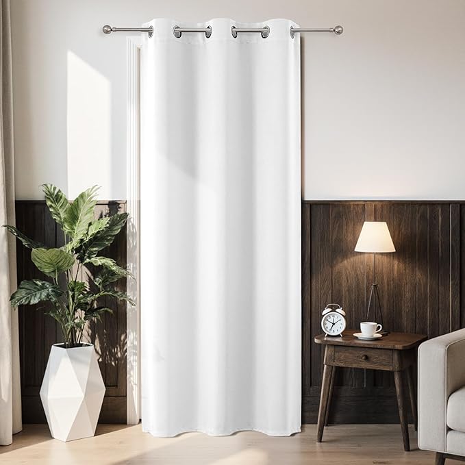 Joydeco Blackout Door Curtain for Doorway Privacy 78 Inches Long, Grommet Closet Curtain for Open Closet, Room Divider for Bedroom Living Room (Pure White 52Wx78L, 1 Panel)