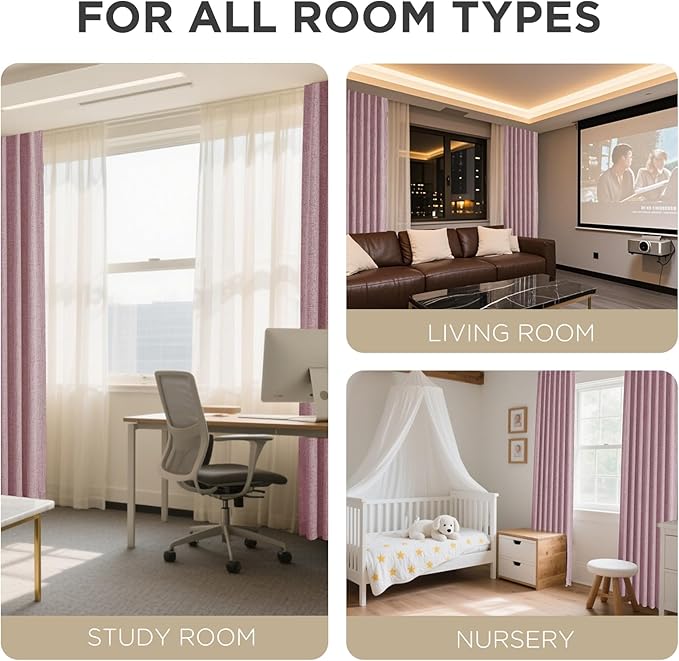 Joydeco Blackout Curtains for Bedroom - 120 Inch Long 100% Light Blocking 2 Panels Set Pink Drapes, Thermal Insulated Room Darkening Curtains, Linen Textured for Living Room, Rod Pocket & Back Tabs