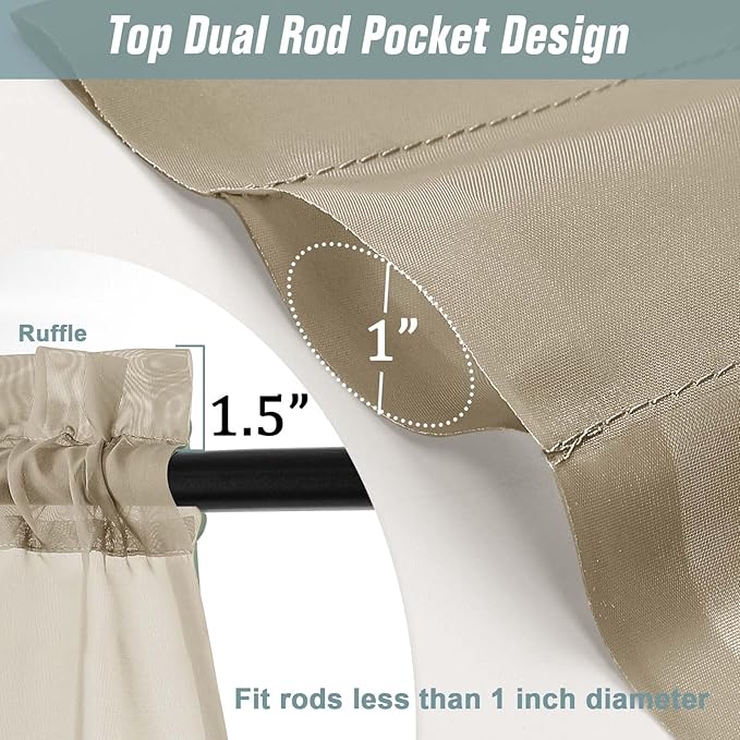 Taupe Window Sheer Curtains 54 inch Length, Soft Airy Light Filtering Sheer Curtain 2 Panels Set, Dual Rod Pocket Gauze Taupe Drapes for Living Room Bedroom, 2x42Wx54L Inches