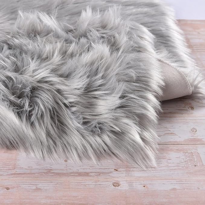 ORINOVA Shag Washable Area Rugs 8x10 Grey Fluffy Rug for Living Room Large Faux Sheepskin Shaggy Fur Area Rugs for Bedroom Nursery Rectangle Rug