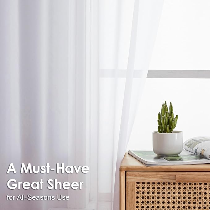 OVZME 2 Pack White Sheer Curtain Panels - 120 Inches Length Light Filtering Sheer Curtains for Living Room, Extra Long Elegant Window Treatments for Sliding Glass Door, Each 42" W x 120" L