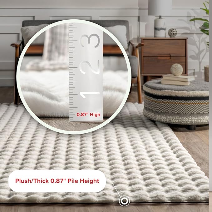Nuloom Jeni Off-White, 2'6" x 6', Solid Faux Rabbit, Fluffy and Cozy, High Traffic, Stain Resistant, Easy Clean, Durable Washable Runner for Bedroom, Living Room, Dining, Den, Foyer, Entryway