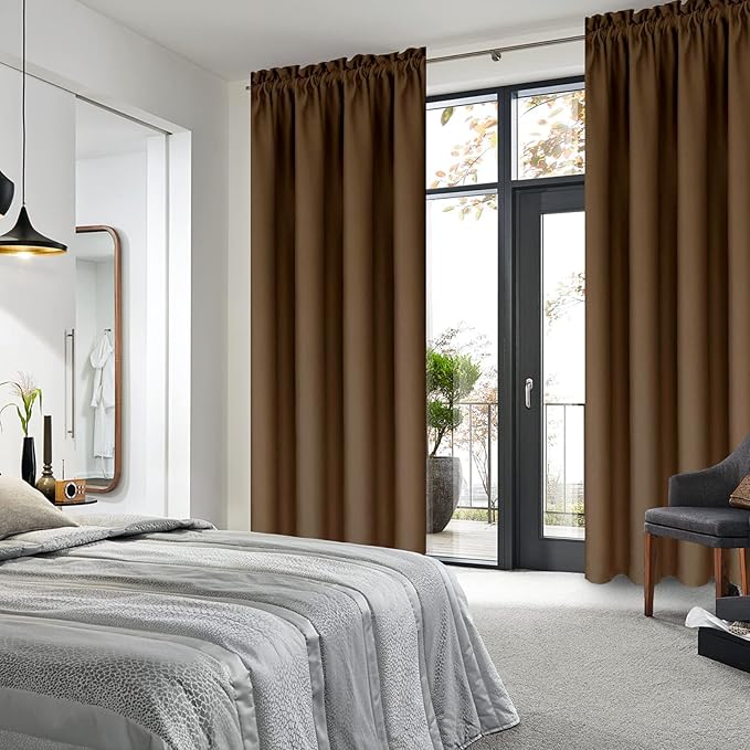 DWCN Blackout Curtains for Bedroom – Thermal Insulated Energy Saving Drapes for Living Room, Brown, W 38 x L 84 Inch, Set of 2 Rod Pocket Curtain Panels