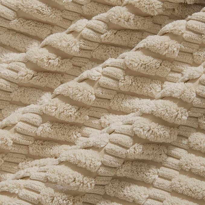Fancy Homi 4 Packs Tan Decorative Throw Pillow Covers 14x24 Inch for Living Room Couch Bed Sofa, Beige Rustic Farmhouse Boho Home Decor, Soft Plush Striped Corduroy Square Cushion Case 35x60 cm
