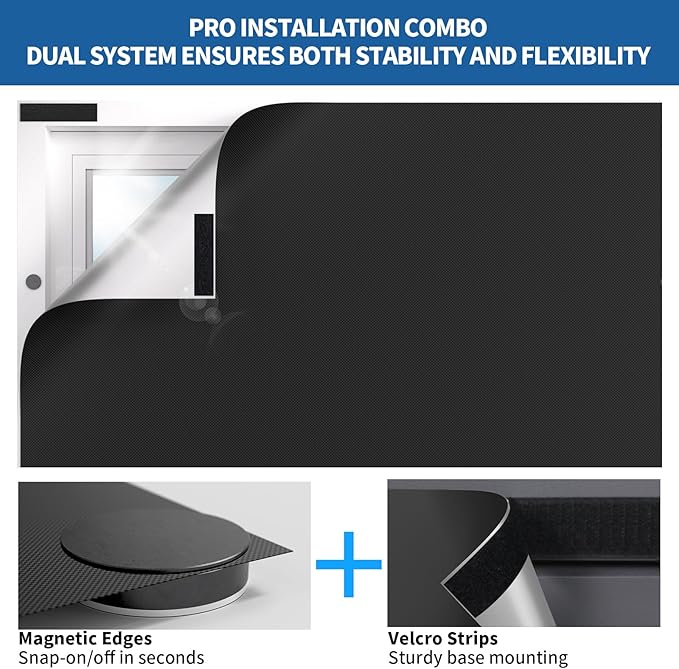 BKSAI 100% Blackout Window Cover, Portable Magnetic Black Out Curtains for Window, Black Out Shades No Drill Cuttable Blackout Blinds for Bedroom, RV, Nursery, Media Room, 79x57 inch, 2Pack