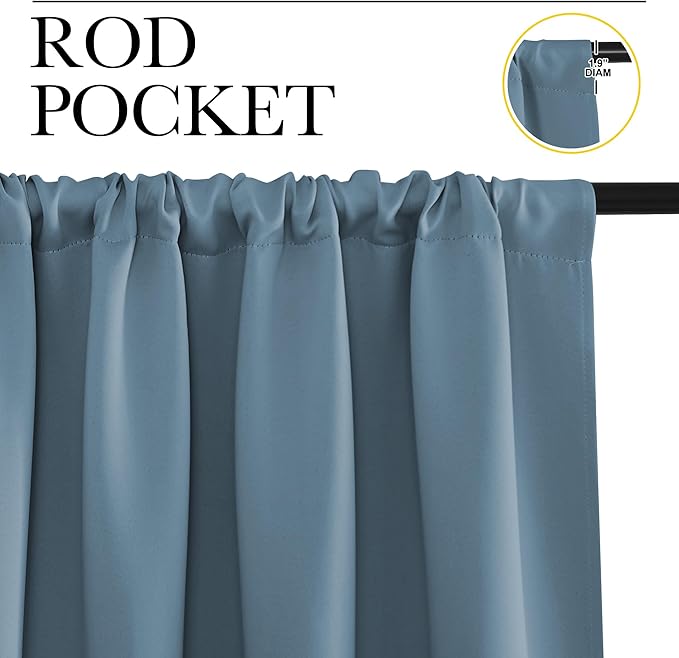 NICETOWN 2 Panels Blackout Curtains, Rod Pocket Thermal Insulated Curtains for Bedroom, Room Darkning Shading Blinds Modern Home Decoration for Living Room, Home Office, W42 x L63 in, Smoky Blue
