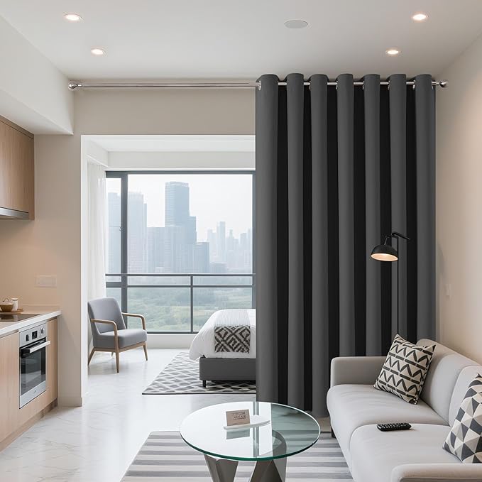 Joydeco Blackout Patio Sliding Door Curtains 90 Inches Long, Grommet Privacy Room Divider Curtains, Extra Wide Thermal Blackout Drapes for Bedroom Living Room (Grey, 100Wx90L, 1 Panel)
