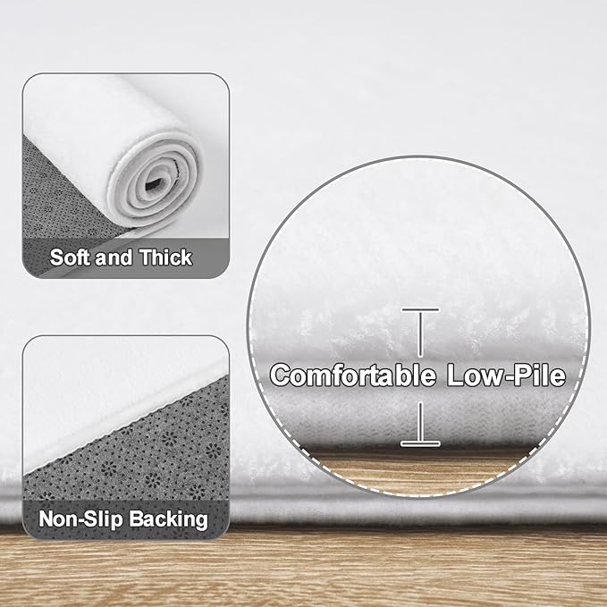 Amearea Large Modern Area Rugs for Bedroom Living Room, 6x9 Feet White Thickened Memory Foam Rug, Fluffy Indoor Washable Rugs Non Slip Minimalist Carpet for Boys Girls Dorm Nursery Room Decor