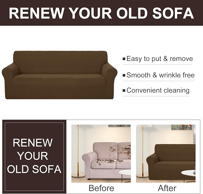 U-NICE HOME Stretch Couch Cover Sofa Cover Sofa Slipcover Furniture Protector for 4 Cushion Couch Sofa Pet Friendly(Oversized Sofa, Brown)