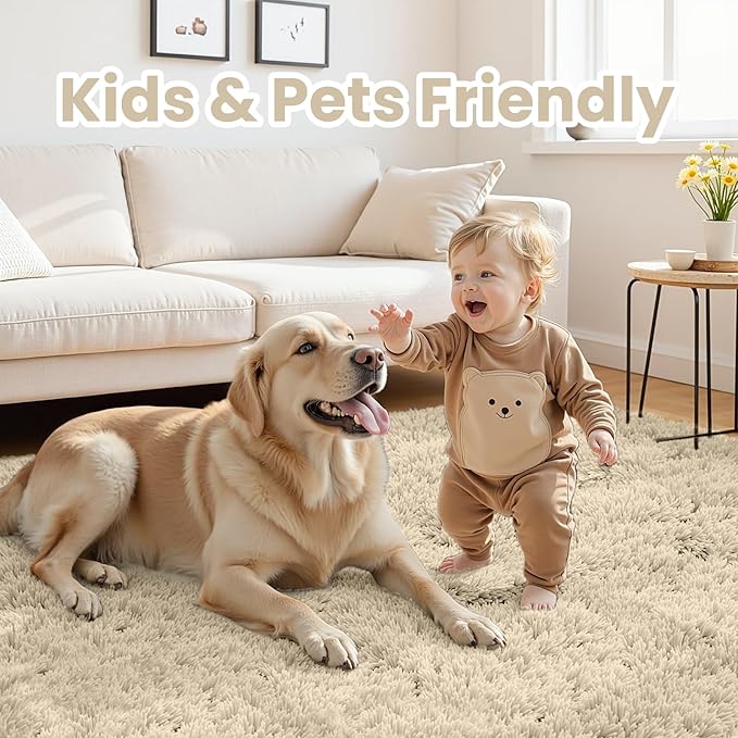4x6 Area Rugs for Living Room Rug: Soft Fluffy Shag Gray Camel Rugs for Bedroom, Non-Slip Large Fuzzy Plush Rug Indoor Floor Carpet for Nursery Kids Boys Girls Room, Dorms, Playroom, Modern Home Decor