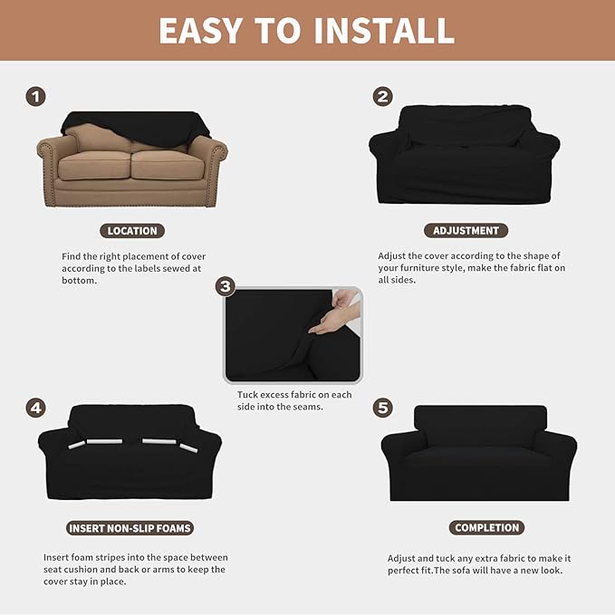 Easy-Going 100% Waterproof Chair Couch Cover, Dual Waterproof Sofa Cover, Stretch Jacquard Sofa Slipcover, Leakproof Furniture Protector for Kids, Pets, Dog and Cat (Chair, Black)