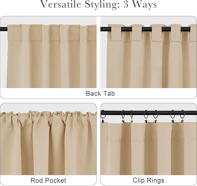 PONY DANCE Beige Window Treatments - W 42 x L 72 Inches, Biscotti Beige Draperies & Curtains Heavy-Duty Soft Back Loop/Rod Pocket Panels Home Decoration Light Block for Living Room, 2 PCs