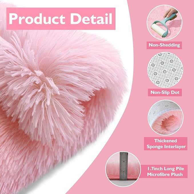 Shag Area Rug for Bedroom 4x6,Pink Fluffy Area Rugs for Living Room,Soft Fuzzy Rug Non-Shedding Indoor Plush Carpet for Kids Bedroom Nursery Dorm Home Decor