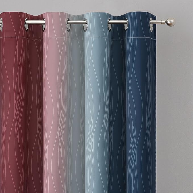 Estelar Textiler Navy Blue and Burgundy Red Ombre Blackout Curtains for Living Room,Energy Efficient Room Darkening Drapes, Grommet Thermal Insulated Window Treatments for Bedroom,52Wx72L,2 Panels