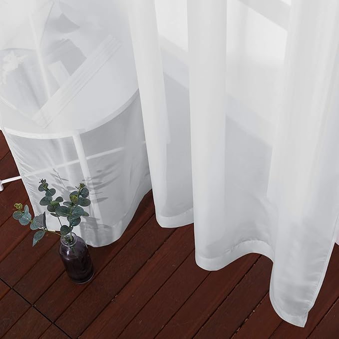 NICETOWN Sheer Curtains 72 inches Long - Silver Eyelet Top Light Filter Window Drapes Airy & Breathable Living Room Voile Panels for Living Room/Apartment, Light Gray, 74" W Total 2 Pieces