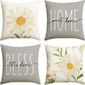 AVOIN colorlife Home Sweet Home Spring Summer Flowers Throw Pillow Covers, 20 x 20 Inch Grey Cushion Case for Sofa Couch Set of 4
