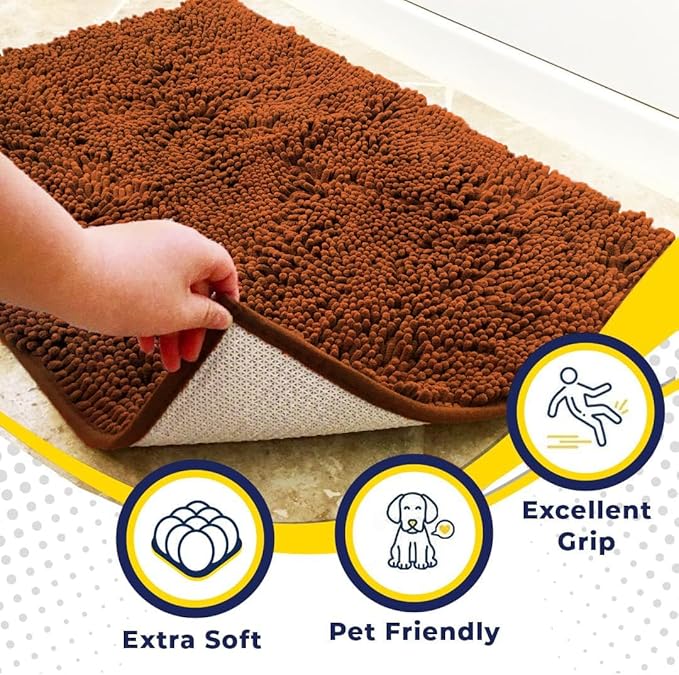 Muddy Mat® | Super Absorbent Door Mat Indoor, Microfiber Quick Dry Chenille Entryway Rug, Non-Slip Front Door Mat, Indoor Mats for Entryway, Machine Washable Pet Rug, Orange 36"x60"