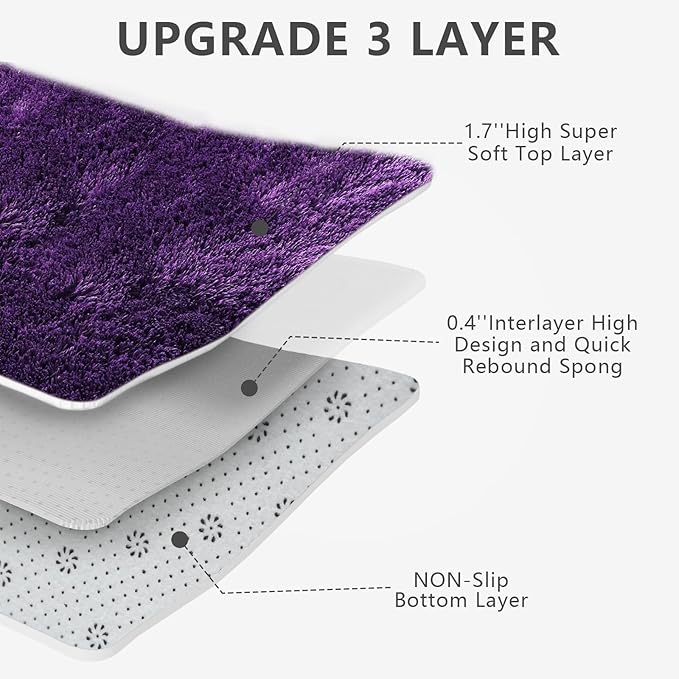 Shag Area Rugs for Bedroom Living Room,6X9 Ultra Soft Purple Fluffy Area Rugs for Dorm, Indoor Carpet Nursery Rugs for Kids Girl Room Home Decor, Purple