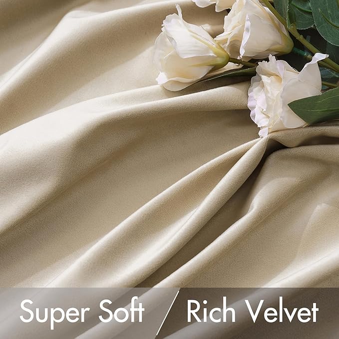 MIULEE Velvet Curtains 96 inches - Luxury Blackout Curtains for Bedroom Living Room Thermal Insulated Super Soft Window Drapes Rod Pocket & Back Tab, Beige, W52 x L96 inches, 2 Panels