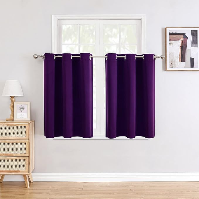 ChrisDowa Small Window Curtains for Kitchen and Bedroom - Grommet Short Thermal Insulated Room Darkening Curtains (2 Panels, Royal Purple, 52 x 36 Inch)