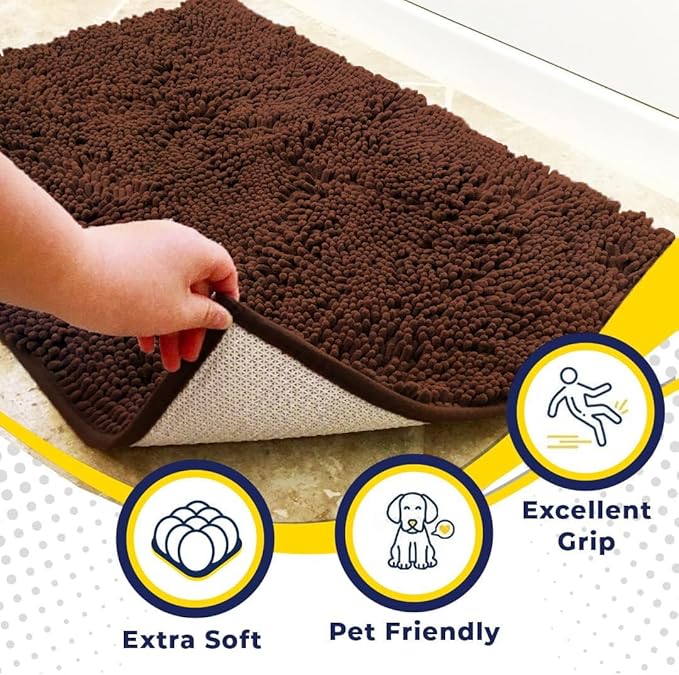 Muddy Mat® | Super Absorbent Door Mat Indoor, Microfiber Quick Dry Chenille Entryway Rug, Non-Slip Front Door Mat, Indoor Mats for Entryway, Machine Washable Pet Rug, Brown 24"x96"