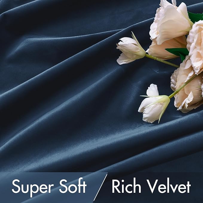 MIULEE Velvet Curtains 90 inches - Luxury Blackout Curtains for Bedroom Living Room Thermal Insulated Super Soft Window Drapes Rod Pocket & Back Tab, Navy Blue, W52 x L90 inches, 2 Panels