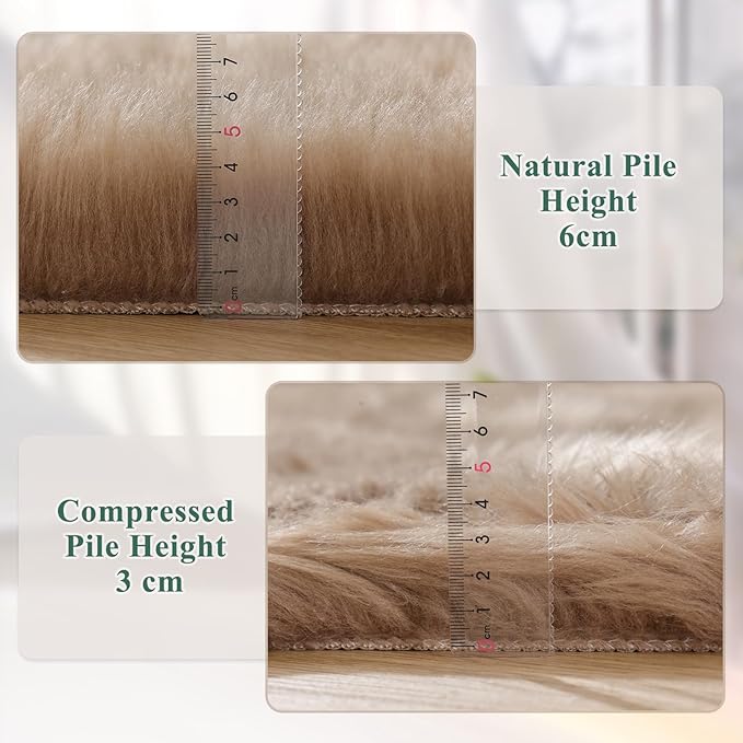 ORINOVA Beige Faux Sheepskin Fluffy Fur 2x3 Area Rugs for Bedroom Washable Shaggy Carpet Rug for Living Room Nursery Furry Rug Home Décor