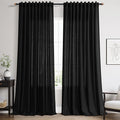 Nanspring Black Linen Curtains 90 Inches Long for Living Room Back Tab and Rod Pocket Semi Sheer Privacy Curtains Simple Modern Cotton Textured Curtain for Bedroom 70x90,2 Panel