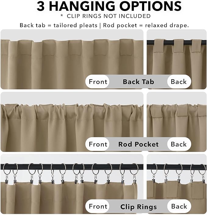 Deconovo Blackout Curtains, Thermal Insulated, W42 x L84 2 Panels, Back Tab, Machine Washable, Room-Darkening Drapes for Bedroom/Living Room Khaki