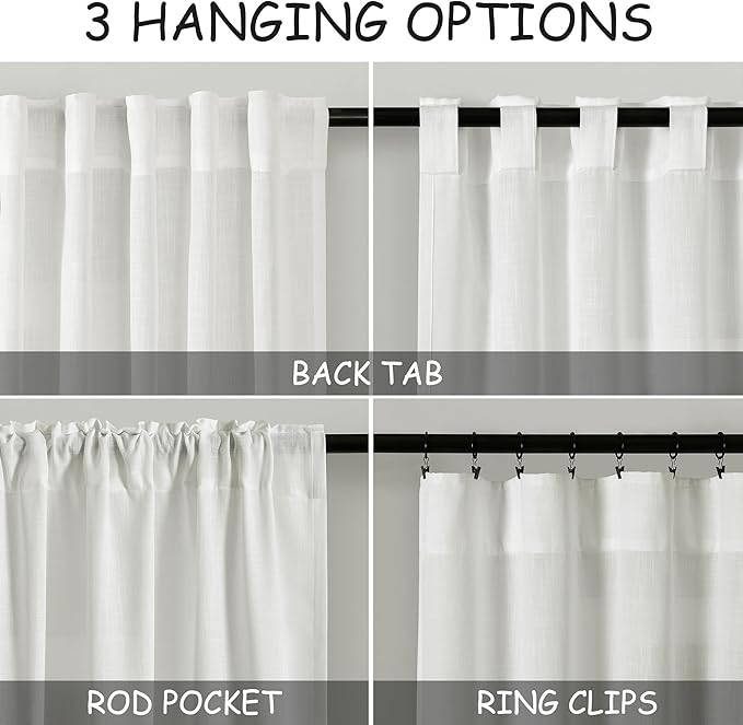 Nanspring Ivory Linen Curtains 92 Inch Length 2 Panels Set for Living Room Back Tab Rod Pocket Pinch Pleated Window Curtain Drapes Neutral Rustic Farmhouse Decor Dining Room Curtain 92 Inches Long