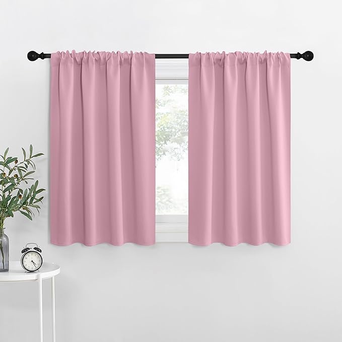 NICETOWN RV Blackout Curtains for Camper Windows, Rouge Pink, 34" x 30", Set of 2, Kitchen Curtains, Short Blackout Drapes, Thermal Insulated Rod Pocket Window Treatment Draperies for Nursery