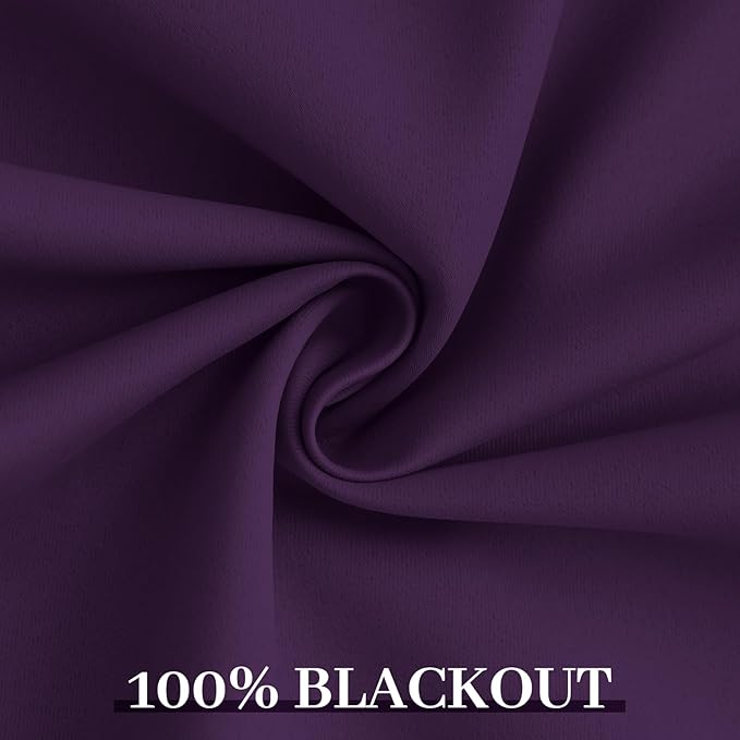 Yakamok Room Darkening 100% Blackout Curtains Grommet Window Treatments with 2 Thick Layers-Purple Thermal Insulated Drapes Set of 2 Panels for Bedroom Living Room 52 Inches by 96 Inches Length