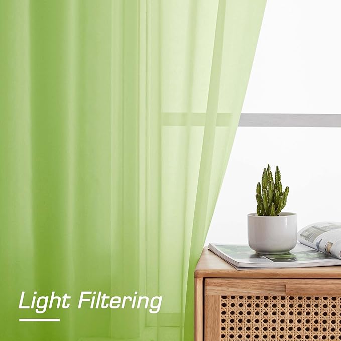 OWENIE Short Lime Sheer Curtains 36 Inch Length 2 Panels Set, Kitchen Tiers Curtains Light Filter Rod Pocket Voile Cafe Curtain for Basement Bathroom Small Half Window, 42" W x 36" L, Lime