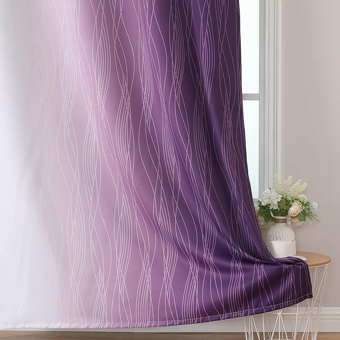 Estelar Textiler Purple and Greyish White Ombre Blackout Curtains 72 Inches Length for Bedroom, Thermal Insulated Light Blocking Grommet Gradient Blackout Drapes for Living Room, 42Wx72L, 2 Panels