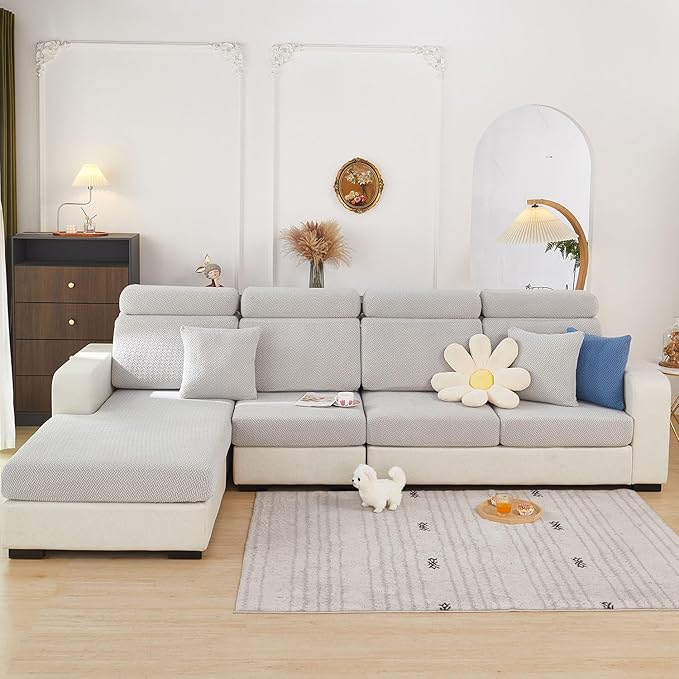 Sofa Covers Couch Covers for Sofa Pet Friendly Couch Cushion Covers Universal Sofa Covers Washable Stretch Slipcovers for Sectional Sofa (Texture Light Gray,Back Cover L)