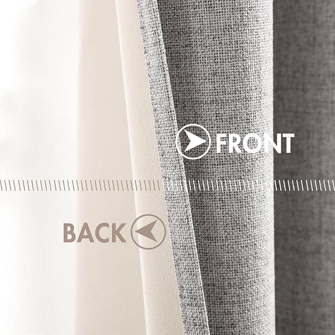 MIULEE Linen Texture Curtains for Bedroom Solid 100% Blackout Thermal Insulated Light Gray Curtains Grommet Room Darkening Drapes for Living Room Nursery 52x63 Inch (2 Panels)