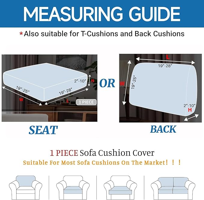 XINEAGE Couch Cushion Covers Seat Cushion Cover Thick Stretch Sofa Slipcovers 1 Piece Individual Couch Covers with Elastic Bottom(Single Seat Cushion/Backrest,Silver Grey)