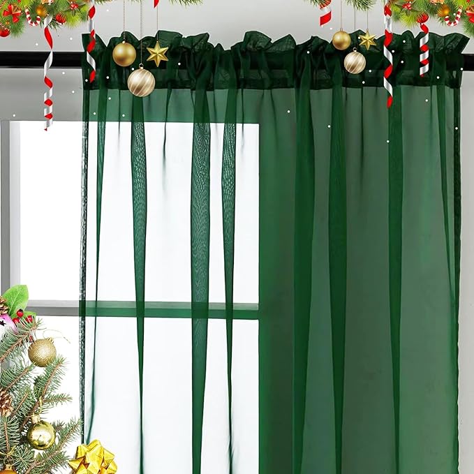 SpaceDresser Basic Rod Pocket Sheer Voile Window Curtain Panels White 1 Pair 2 Panels 70 Width 84 Inch Long for Kitchen Bedroom Children Living Room Yard(Foliage Green,70 W x 84 L)