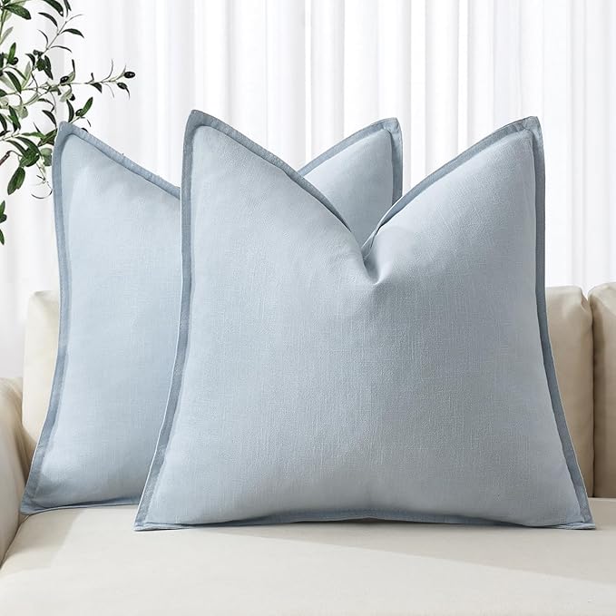 MIULEE Decorative Linen Euro Sham Pillow Covers 26x26 Light Blue Boho FarmhouseNeutral Couch Throw Pillows for Bed Pack of 2 Accent Coastal Modern Pillowcase Summer Sofa Livingroom Home Decor