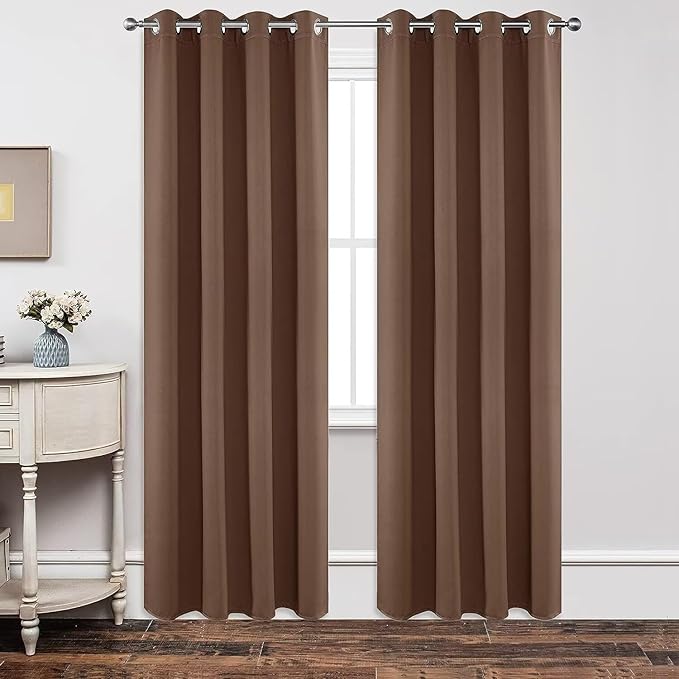Joydeco Blackout Curtains 120 inches Long 2 Panels Set, Thermal Insulated Long Curtains & Drapes 2 Burg, Room Darkening Grommet Drapes for Bedroom Living Room Windows (W52 x L120 Inch, Brown)