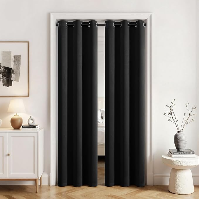 MIULEE Blackout Door Curtain Set of 2, 34 x 80 Inch Black Thermal Insulated Room Divider Drapes with Grommet Top for Privacy Cover, Living Room, Bedroom, Closet & Temporary Doorway