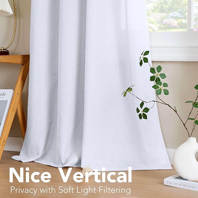 H.VERSAILTEX Living Room Linen Curtains Home Decorative Nickel Grommet Curtains Privacy Added Energy Saving Light Filtering Window Treatments Draperies, Bright White, 2 Panels, 52 x 63 - Inch