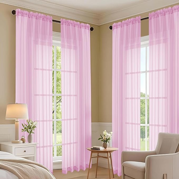 OVZME Sheer Light Pink Curtains 108 Inches Long 2 Panels Set, 59 Inch Extra Wide Lightweight Airy Light Pink Sheer Curtain for Living Room Bedroom, Filmy Voile Rod Pocket, 59Wx108L Inches