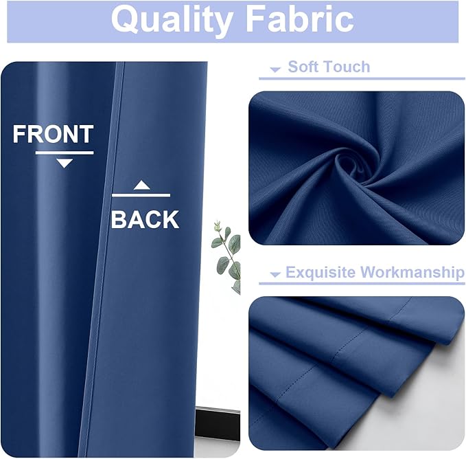 Simplebrand Ava Royal Blue Short Blackout Curtains for Bedroom 63 Inches Long 2 Panels Set, Solid Thermal Insulated, Energy Saving Window Treatment Curtains Blackout Drapes, W40 x L63 Inch, Royal Blue