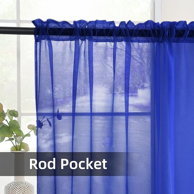 SpaceDresser Sheer Voile Window Treatment Rod Pocket Curtain Panels for Kitchen Bedroom Living Room Drapes Sunlight Filtering Privacy Semi Home Decor Assorted Colors Sizes (Sapphire, 52 W x 90 L)
