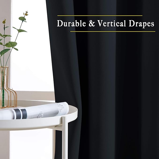NICETOWN Black Out Curtains 63 inches Long, Grommet Blackout Window Treatment Thermal Insulated Solid Room Darkening Drapes for Bedroom/Kitchen, 2 Panels, W40 x L63